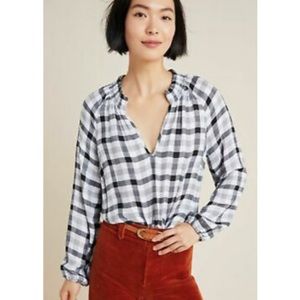 Anthropologie Cloth & Stone Sara Gingham Plaid Peasant Blouse